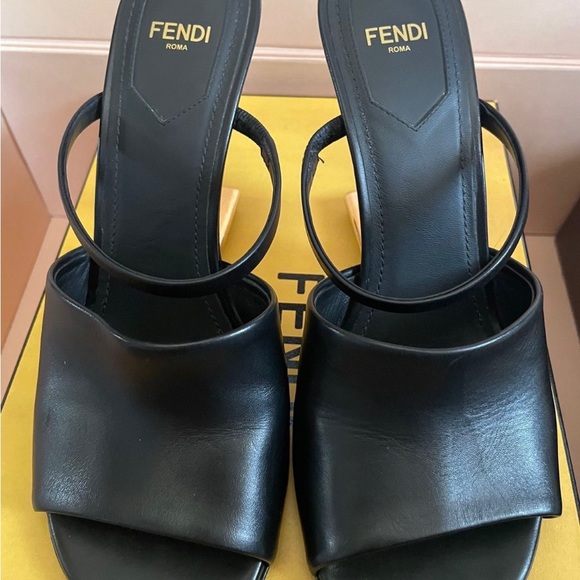 Fendi First 95mm Leather Metallic-Heel Slide Sandals - Picture 3 of 6